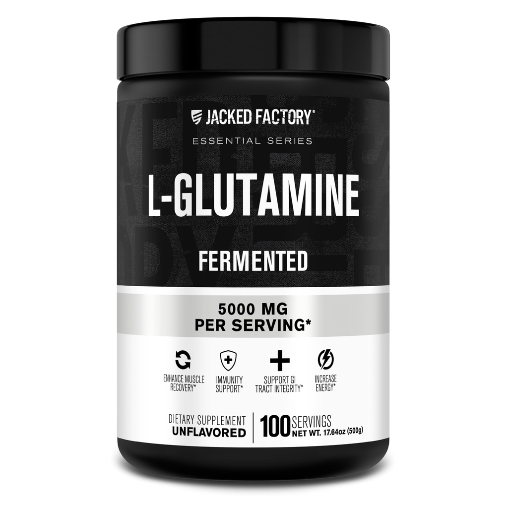 Jacked Factory L-Glutamin Pulver 100 Servierungen - Vegan Fermented L Glutamin Ergänzung für Post Workout Muskel Erholung, Immunität, Verdauungsgesundheit | Keine künstliche Füllstoff - Unflavored