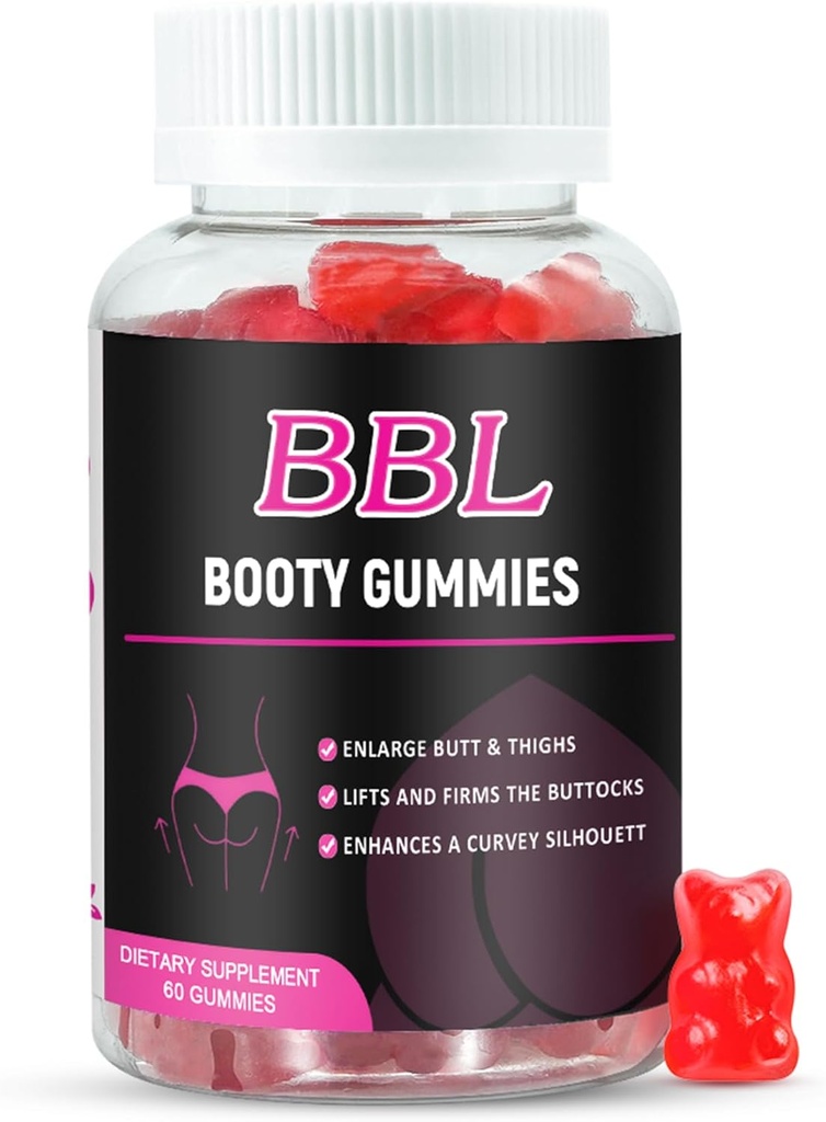 BBL Gummis für Frauen Butt Growth, 60 Count, Bear Shape Stiefelettengummis für Verbessern Curvy Body, Butt Boost Vitamin Gummis für Größere Butt Fast,Vegan Weight Gainer Gummis