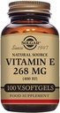 Solgar Vitamin E 268 mg (400 IU), 100 Vegetarische Softgele - Natürliche Antioxidantien, Haut- und Immunsystem-Unterstützung - Naturally-Sourced Vitamin E - Non-GMO, Vegan, Glutenfrei, Dairy Free - 100 Portionen