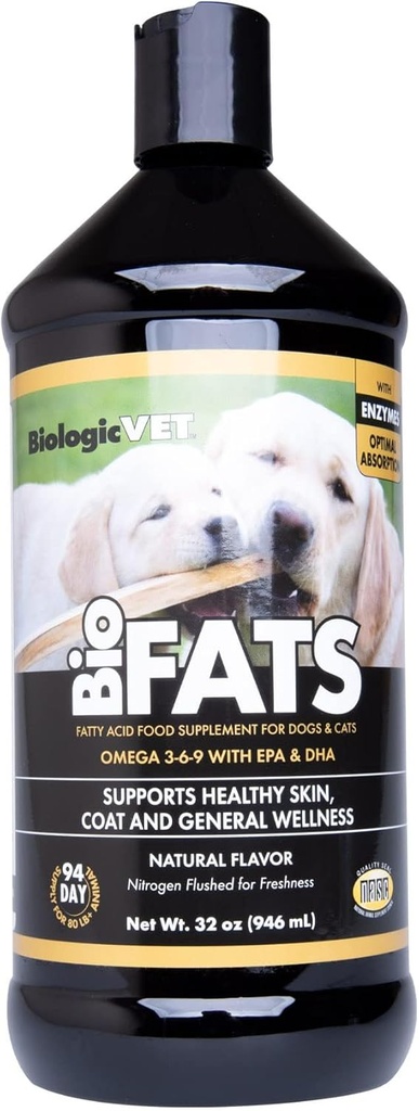 BiologicVET BioFATS - Enthält Omegas 3, 6 & 9 - mit EPA, DHA & ALA - für Hund & Katze - Skin & Joint Health Support - Enthält Fisch, Flaxseed & Olivenöl - 32 fl. oz.