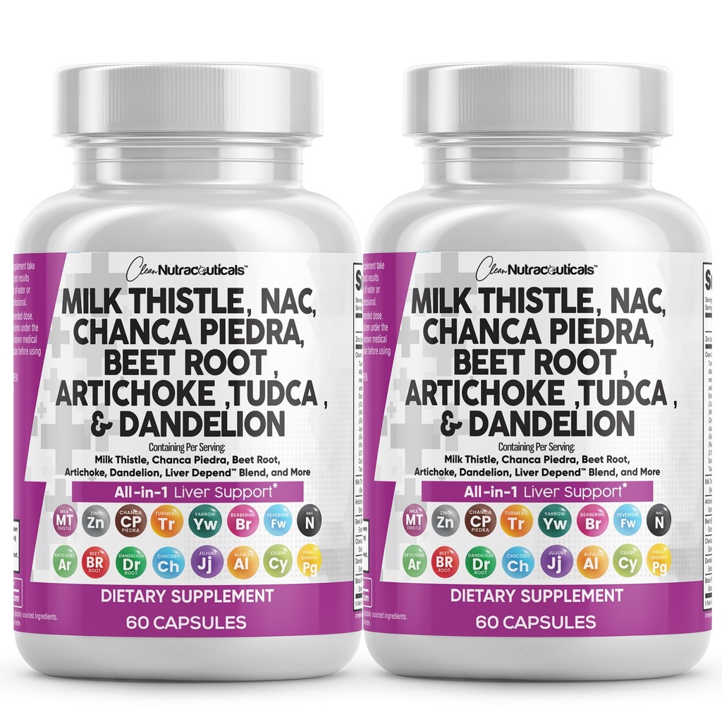 Saubere Nutraceuticals Milchdistel NAC Chanca Piedra Beet Root Artichoke Dandelion Root - Liver Cleanse Supplement Plus TUDCA Choline & Ginger - 2Pack