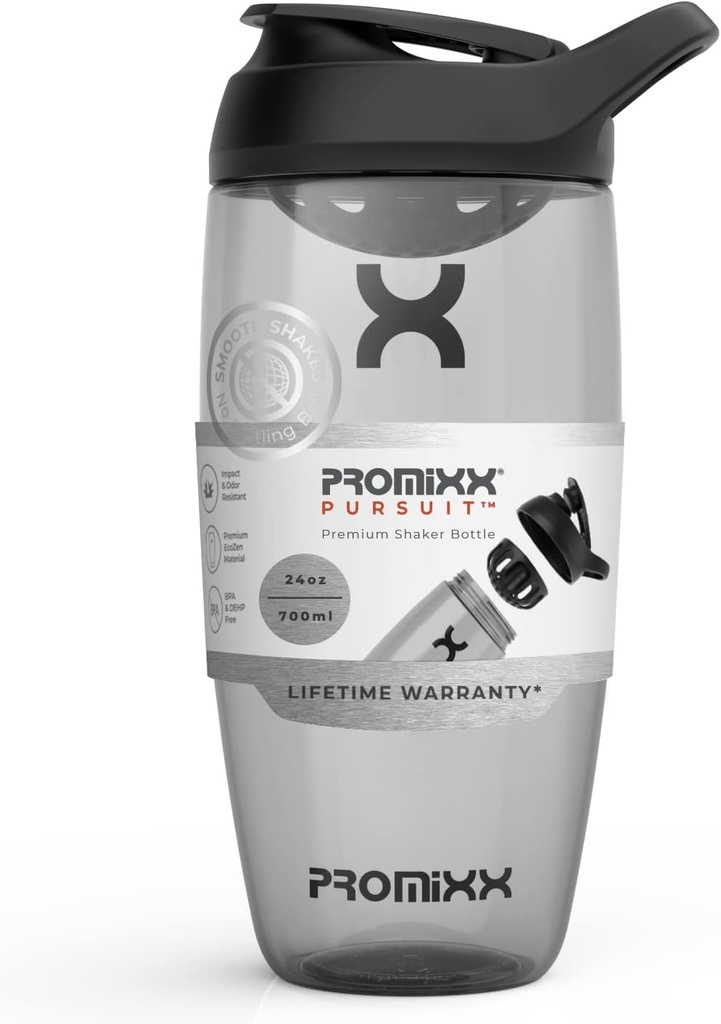 Promixx Pursuit Protein Shaker Bottle (24 oz) – Silent No-Ball Mixer, Leak-Proof Lid, BPA/BPS & Phthalate-Free ECOZEN – Easy-Clean Shaker Cup für Protein Shakes, Pre & Post-Workout Smoothies