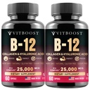 B12 Methylcobalamin mit Hyaluronsäure, Kollagen und Folat – 25000 mcg Supplement Enhance Absorption & Boost Energy | Glutenfrei, Made in USA, B1, B2, B3, B6, B7 Complex - Paket von 2