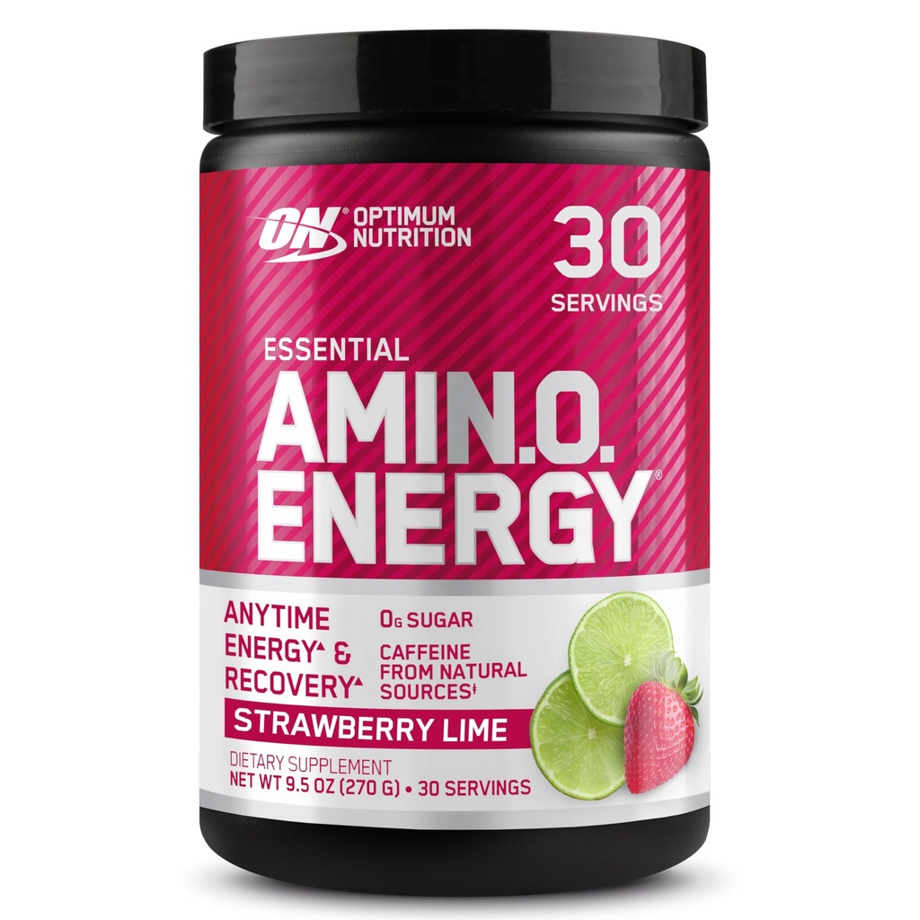 Optimum Nutrition Amino Energy - Pré-entraînement avec thé vert, BCAA, acides aminés, Keto Friendly, extrait de café vert, poudre d'énergie - Lime de fraise, 30 portions (paquetage mai Vary)