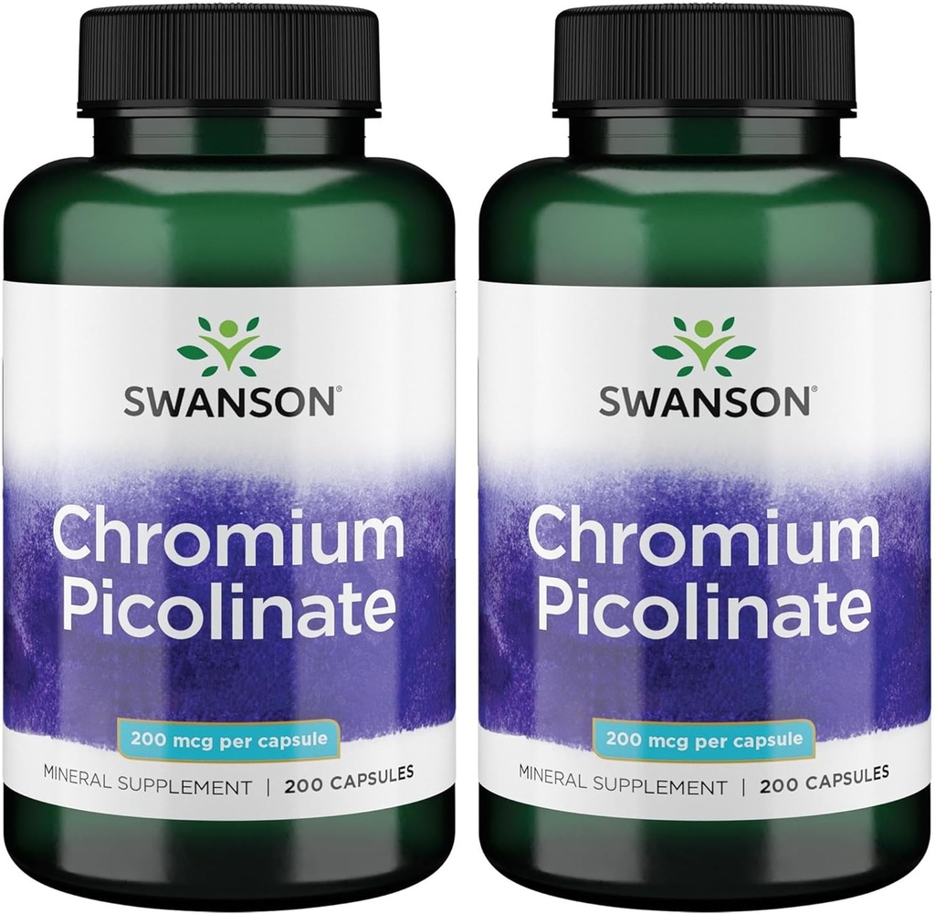 Swanson Chromium Picolinate - Natürliche Ergänzung zur Förderung von Metabolismus & Gewicht-Management - Unterstützt gesunde Blutzucker-Level bereits innerhalb der normalen Reichweite - (200 Kapseln, 200mcg Jeder) 2 Pack
