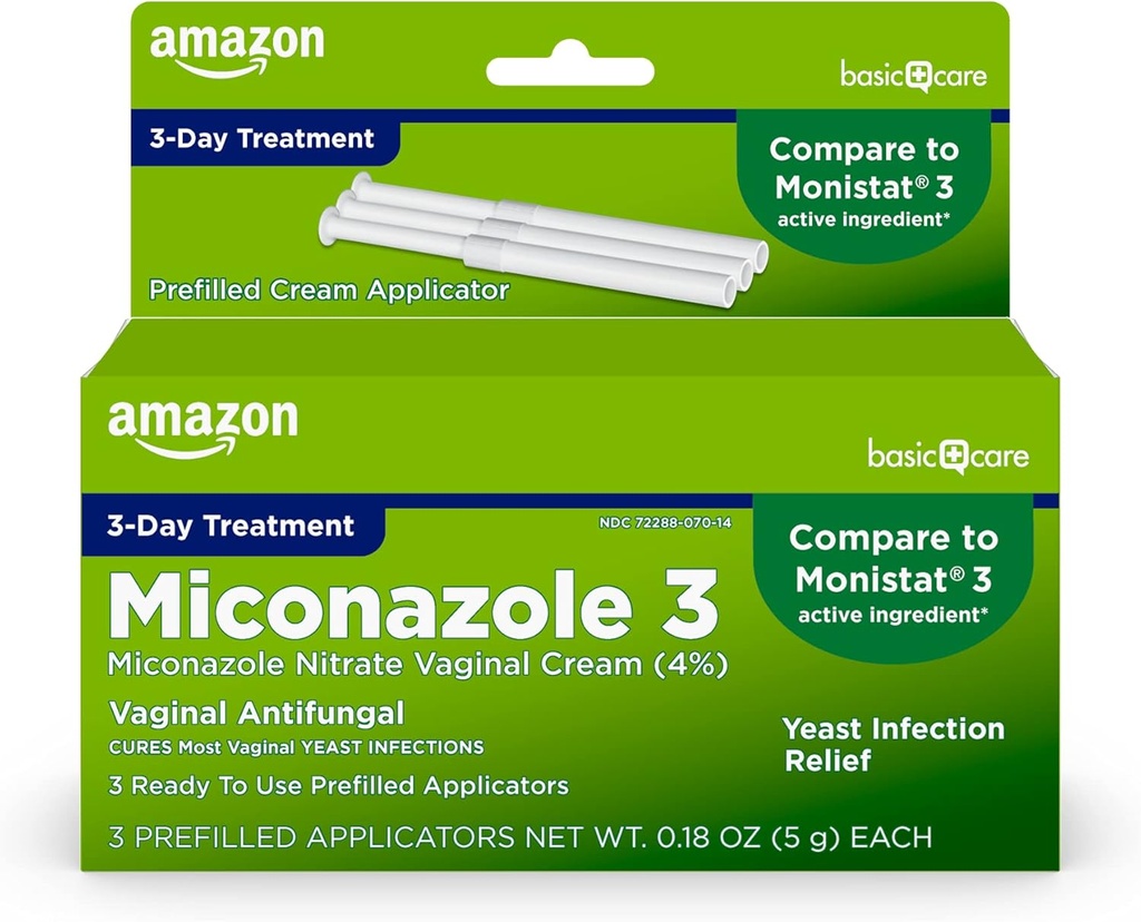 Soins de base Miconazole Nitrate Crème vaginale (4 pour cent), Traitement de l'infection à levure de 3 jours pour les femmes, 0,18 once - 3 nombre (paquet de 1)
