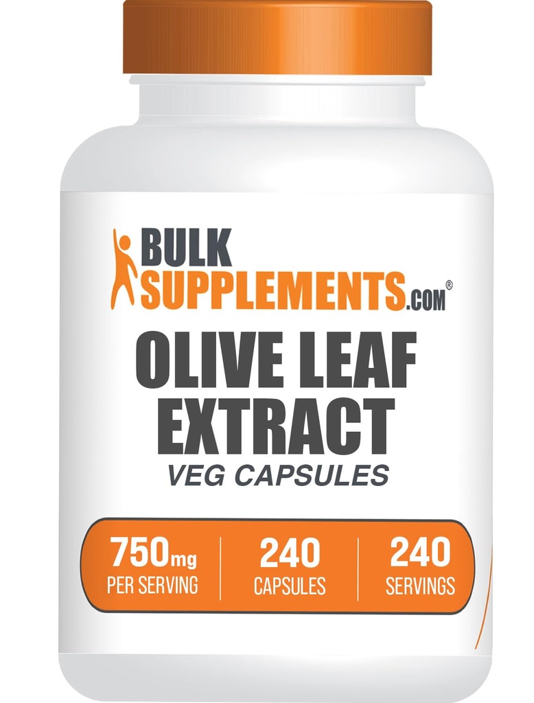 BulkSupplements.com Olive Leaf Extract Capsules - Olive Leaf Supplement, Olive Leaf Capsules - Immununterstützung, Glutenfrei, 1 Kapsel pro Servierung, 240 Veg Kapseln (Pack von 1)