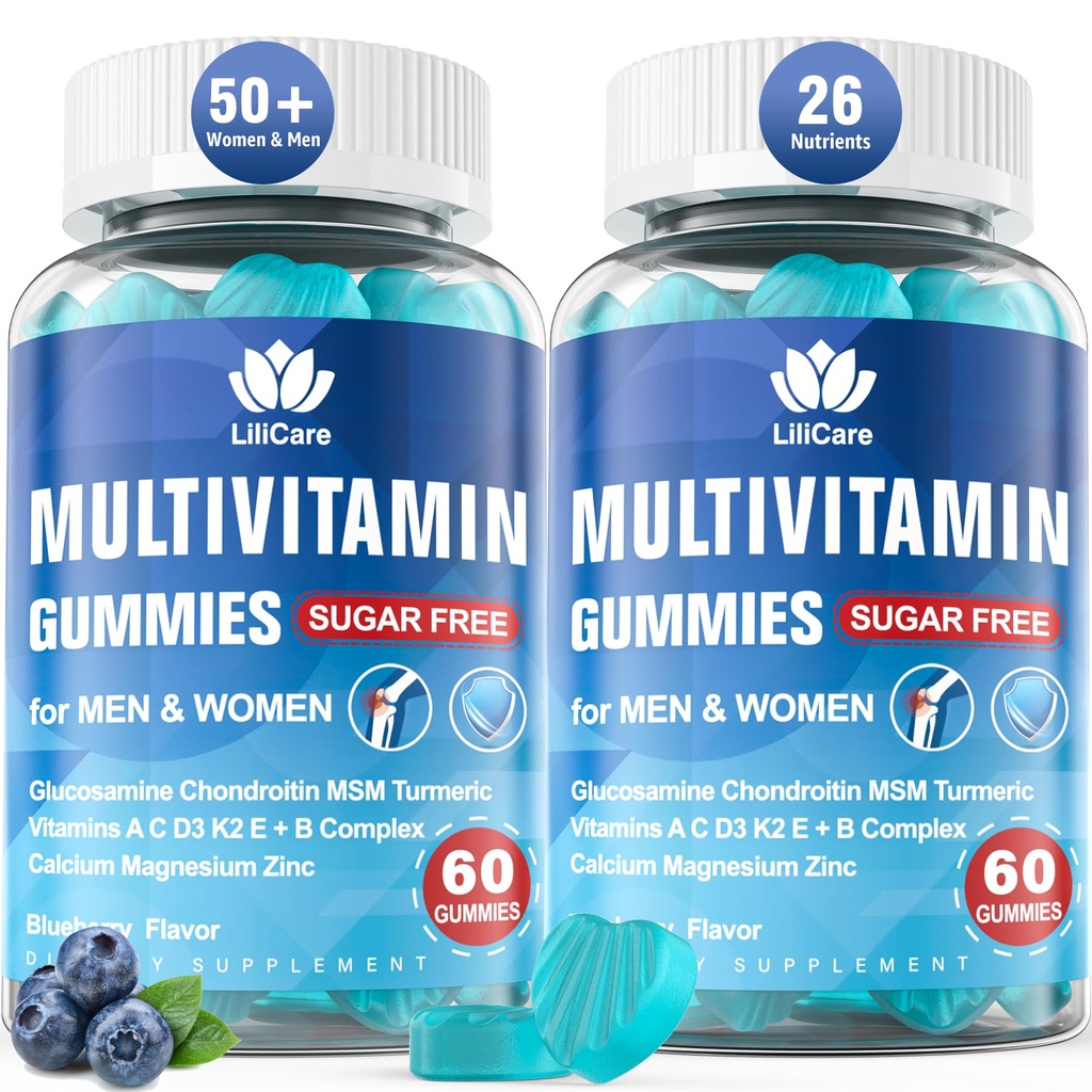 Methyliertes Multivitamin für Herren/Frauen-Gummi, Herren/Frauen Multivitamin 50 Plus, mit Glucosamin Chondroitin MSM Echinacea Sugar Free Chewable Multi Vitamine B D3 K2 A C E für Erwachsene Senioren, 120 Cts