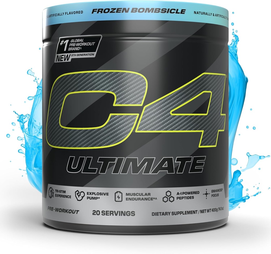 Cellucor C4 Ultimate Pre Workout Poudre - Supplément d'énergie sans sucre pour hommes et femmes - 300mg Caféine + ThéCrine + Dynamine + Créatine - Bombes congelées, 20 portions