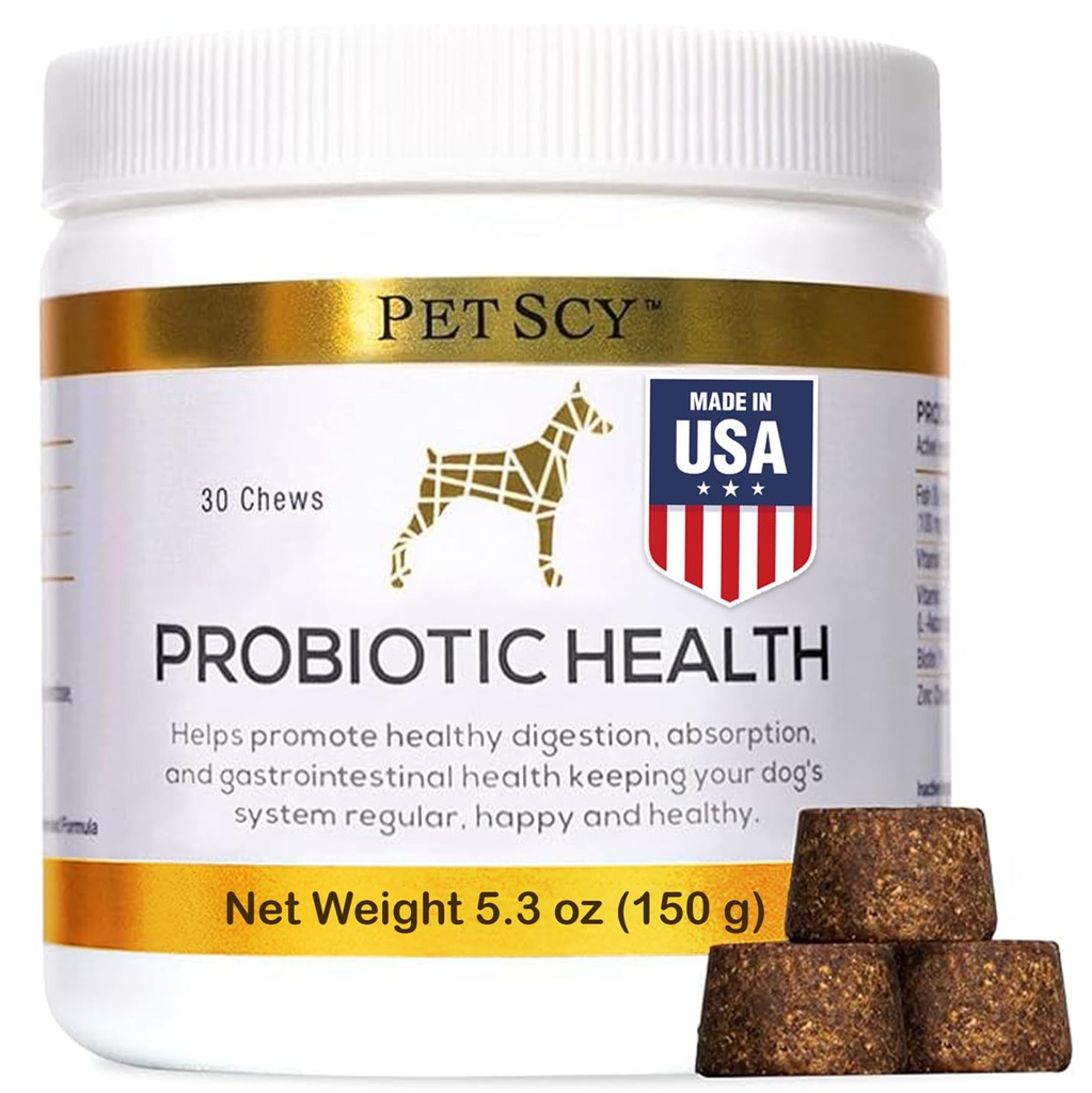 PetScy - Chews probiotiques pour chiens, probiotiques pour chiens de tous les âges, tailles et races avec fibre prébiotique et Omega pur-3.
