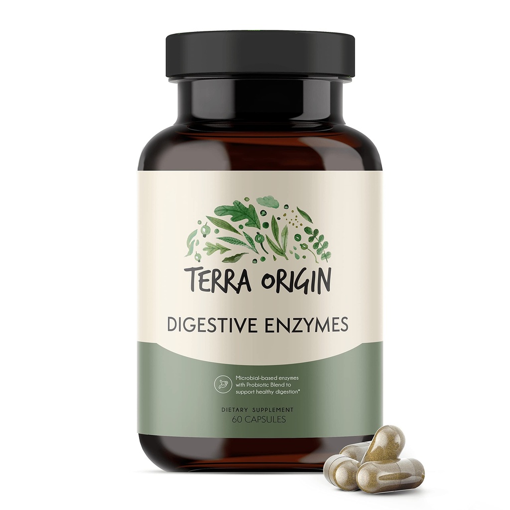 TERRA ORIGIN Verdauungsenzyme mit Probiotics & Prebiotics | 60 Kapseln | Unterstützt Verdauungsgut Gesundheit | Non GMO, Glutenfrei, Vegan | für Frauen und Männer