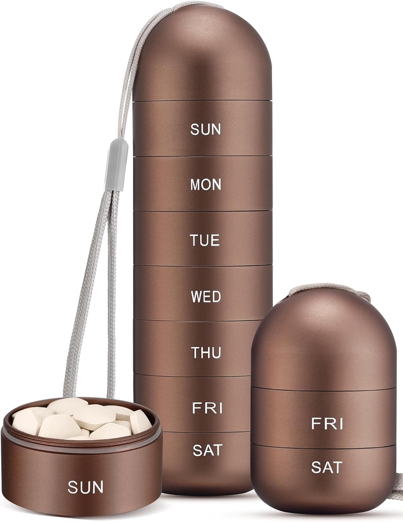 Zannaki Metal Moisture Proof Wöchentliche Pille Organizer, stapelbare Aluminiumlegierung BPA Kostenlose Reise Wandern 7 Tage Pille Box Fall Wasserdicht und große Anteil Pillen, Vitamine, Fischöl, Ergänzungen