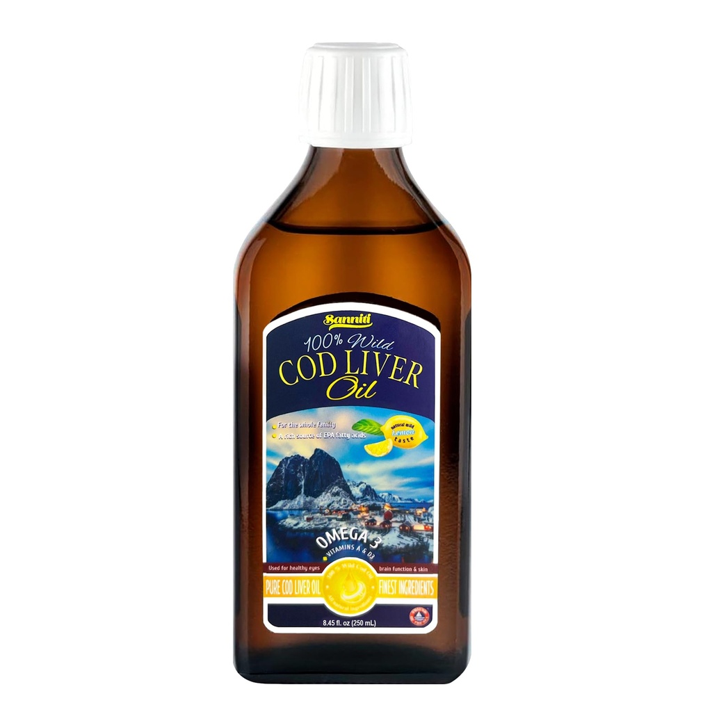 Sanniti 100% Natural Cod Liver Oil, 1081 mg Total Omega-3 Fettsäuren, Wild Caught Nordic, 250 ml (8.4 oz) (Lemon)