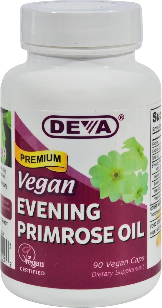 Deva Vegan Abend Primrose Öl - Unrefined - Kalt gepresst - Glutenfrei - 90 Vegan Kapseln (Pack von 2)