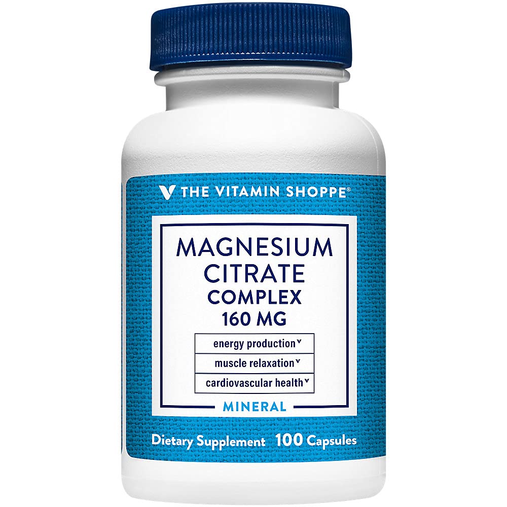 Le complexe de citrate de magnésium de Vitamine Shoppe 160MG, supplément minéral qui soutient la production d'os, de dents et d'énergie (100 capsules)