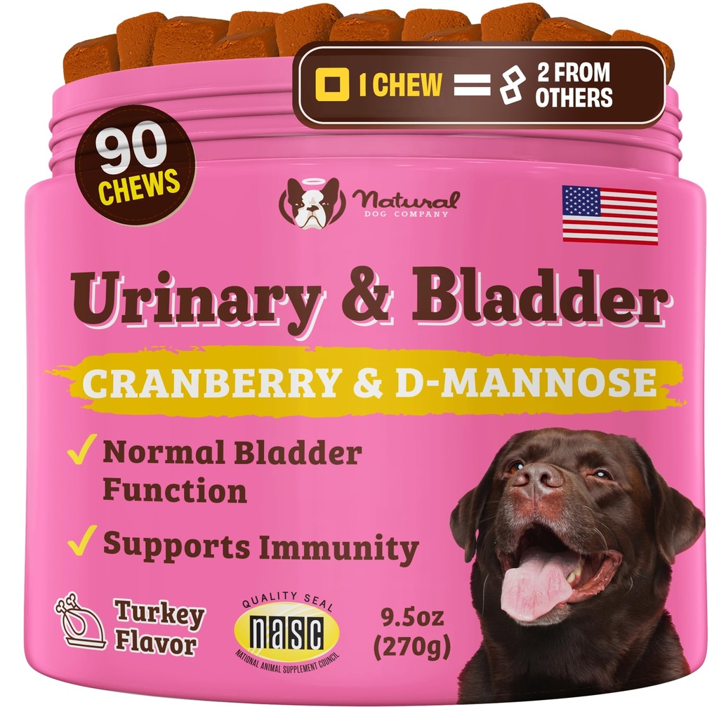 Natural Dog Company Urinary & Bladder Supplement für Hunde – Cranberry & D-Mannose Soft Chews mit Marshmallow Root & Astragalus – unterstützt Urinary Tract Health, Blasenfunktion & Normal Urin Flow