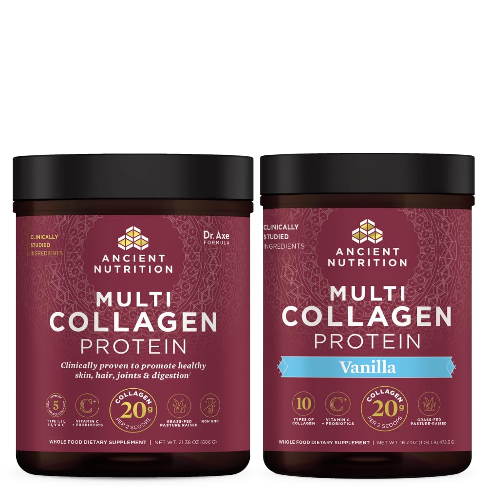 Antike Ernährung Multi Collagen Protein Pulver, Unflavored, 60 Servierungen + Multi Collagen Protein Pulver, Vanille, 45 Servierungen