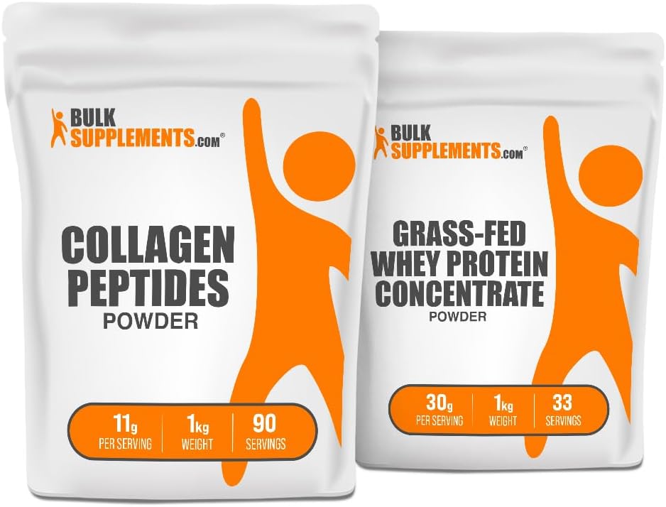 Compléments en vrac Peptides de collagène 1kg + concentré de protéines de lactosérum de l'herbe 1kg