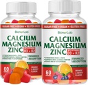 BionerLab Calcium Magnesium Zink-Gummi mit Vitamin D3 & K2 - Hohe Potenz Enhanced Absorption - Orange und Berry Flavored