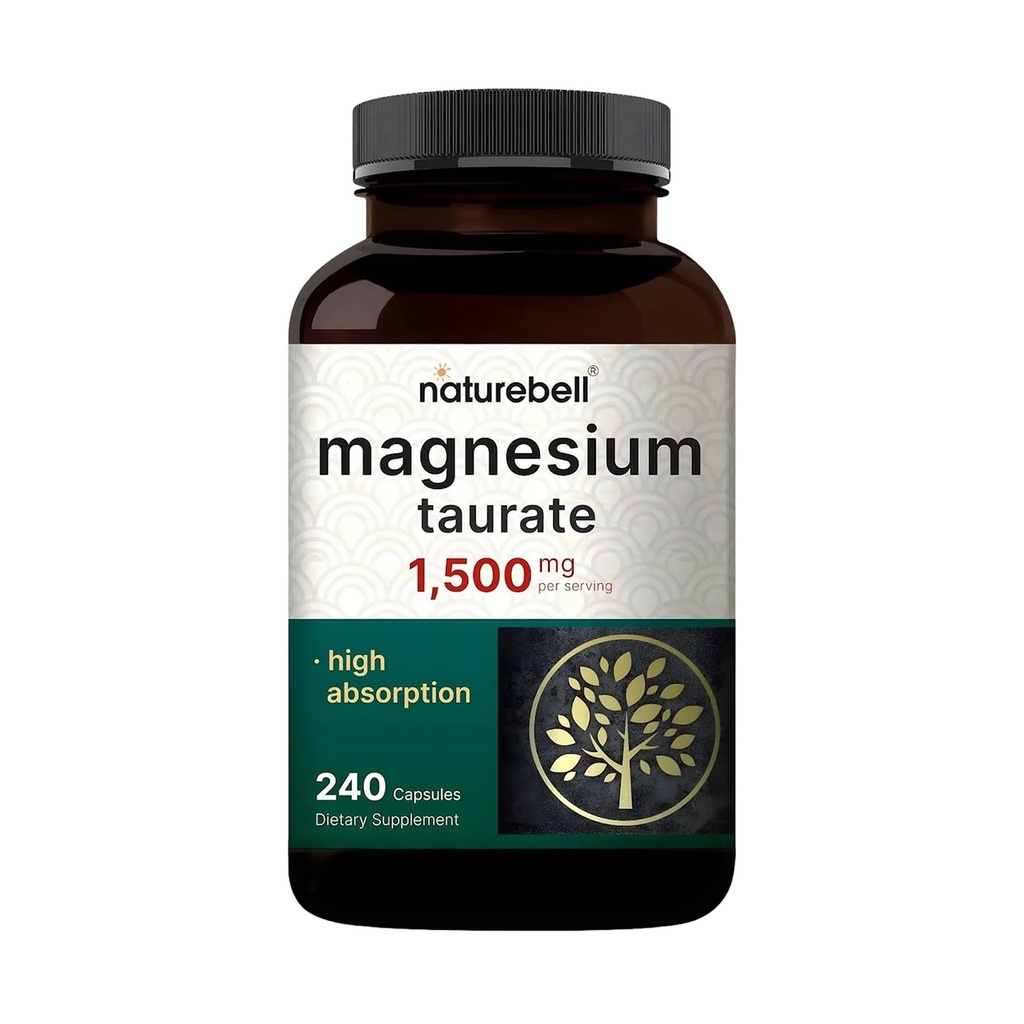 NatureBell Magnesium Taurate 1.500mg, 240 Kapseln | Chelat für hohe Absorption | Non-GMO, Glutenfrei