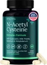 Détox du foie végétalien et nettoyage - NAC supplément N-acétyl Cysteine 600mg avec Quercetine, Thistle de lait, Molybdène et Sélénium, N-acétyl-Cysteine Capsules pour le soutien immunitaire