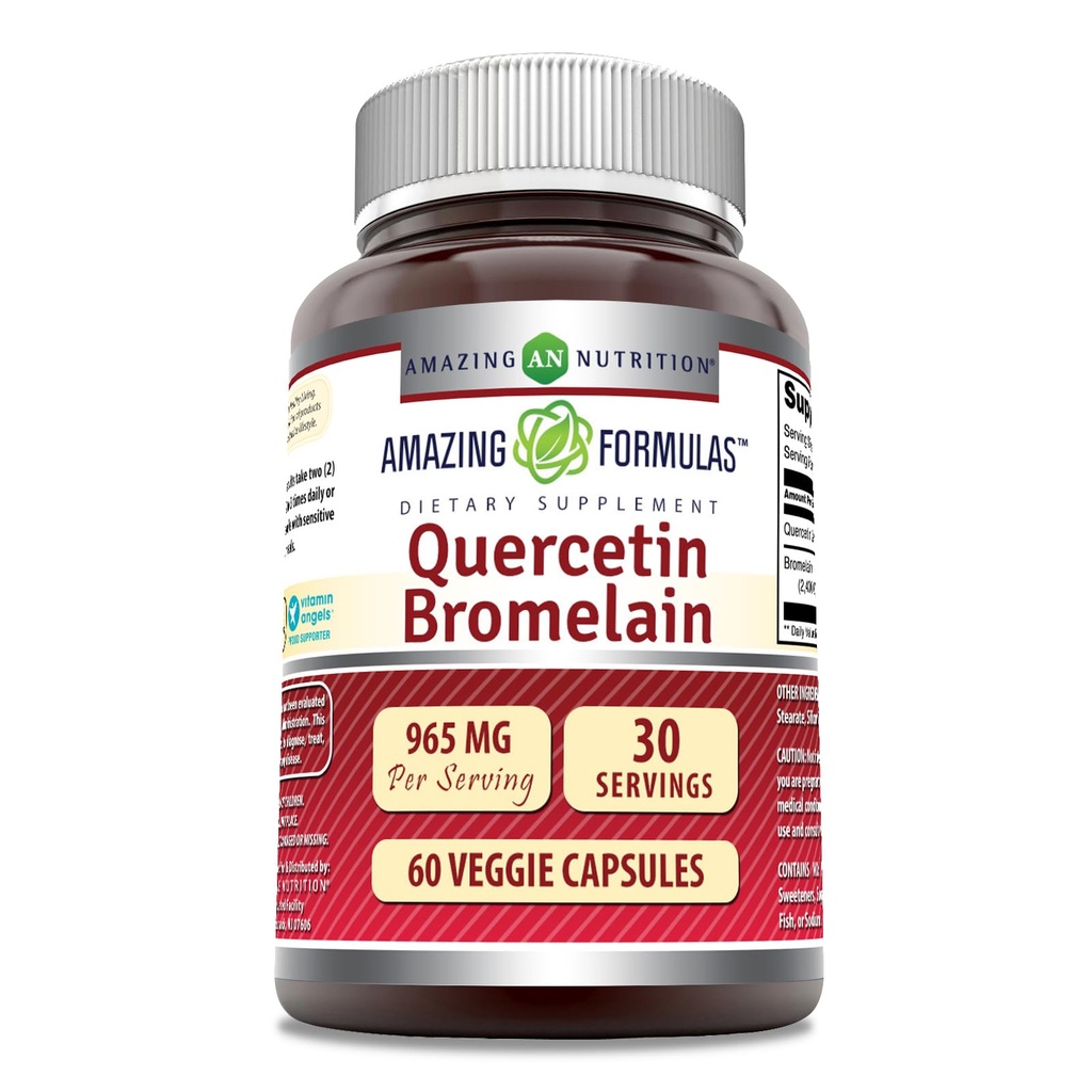 Erstaunliche Ernährung Quercetin 800 Mg mit Bromelain 165 Mg Veggie Kapseln Ergänzung | Non-GMO | Gluten Free | Made in USA | Geeignet für Vegetarier (60)