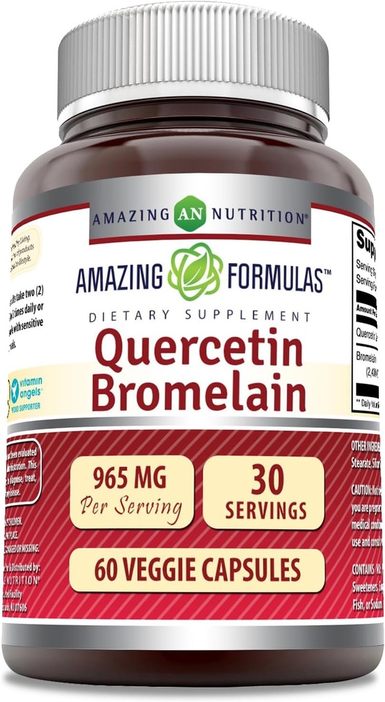 Erstaunliche Ernährung Quercetin 800 Mg mit Bromelain 165 Mg Veggie Kapseln Ergänzung | Non-GMO | Gluten Free | Made in USA | Geeignet für Vegetarier (60)