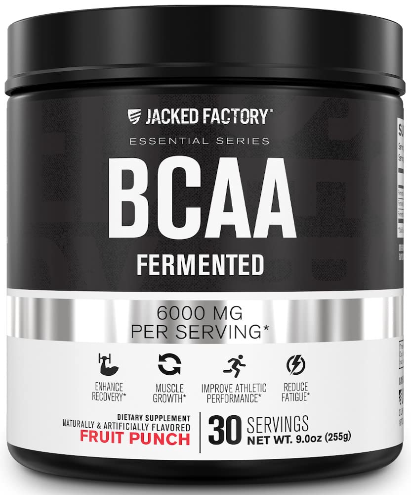 Jacked Factory BCAA Pulver (Fermented) - 6g Verzweigte Kette essentielle Aminosäure Ergänzung für verbesserte Muskel-Recovery, Reduzierte Fatigue, Erhöhte Stärke, Muskelwachstum - 30 Servierungen, Frucht-Punch