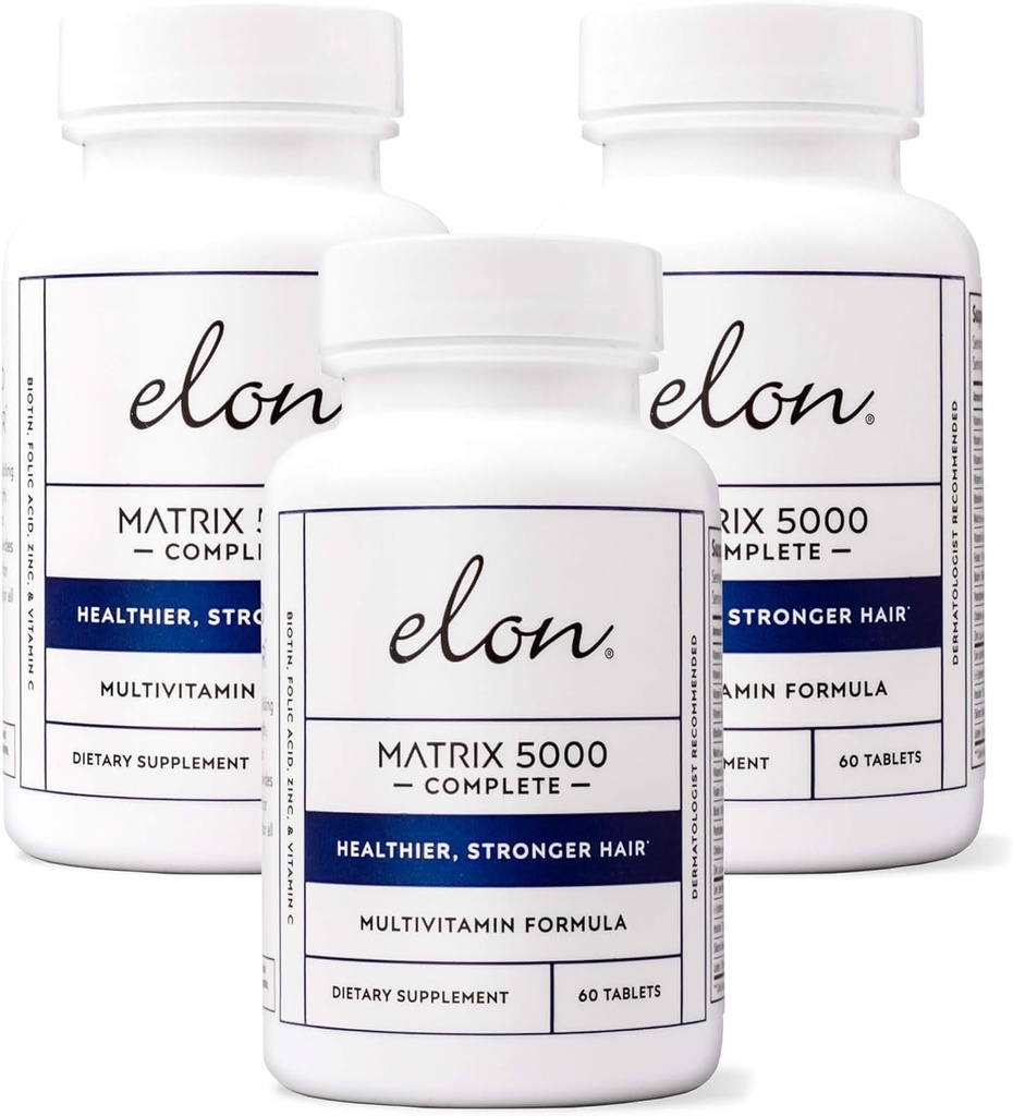 Elon Matrix 5000 Complete Multivitamin — Haut, Haar- und Nagelwachstum Vitamine — Gesunde Haarwachstum Vitamine für Frauen und Männer — 5000Mcg Biotin Supplement, Packung mit 3 (180 Tage Versorgung)
