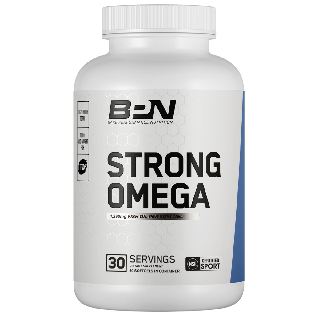 BARE PERFORMANCE NUTRITION, BPN Strong Omega Fish Oil Soft Gel, 1290mg Fish Oil pro Kapsel, Wild Caught Fish, Sustainable Sourced, IFOS Certified, 30 Portionen