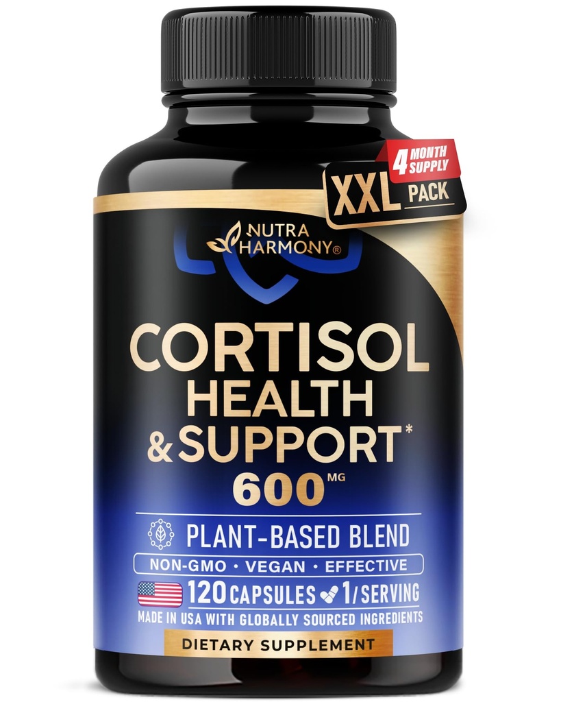 Cortisol Ergänzung für Frauen - Heilige Basilikum | Ashwagandha | Rhodiola | L-Theanine - Pflanzenbasierte Hormon Balance - Stimmung, Fokus & Schlaf Unterstützung - Made in USA - Vegan, Non-GMO - 120 Kapseln für 4 Monate