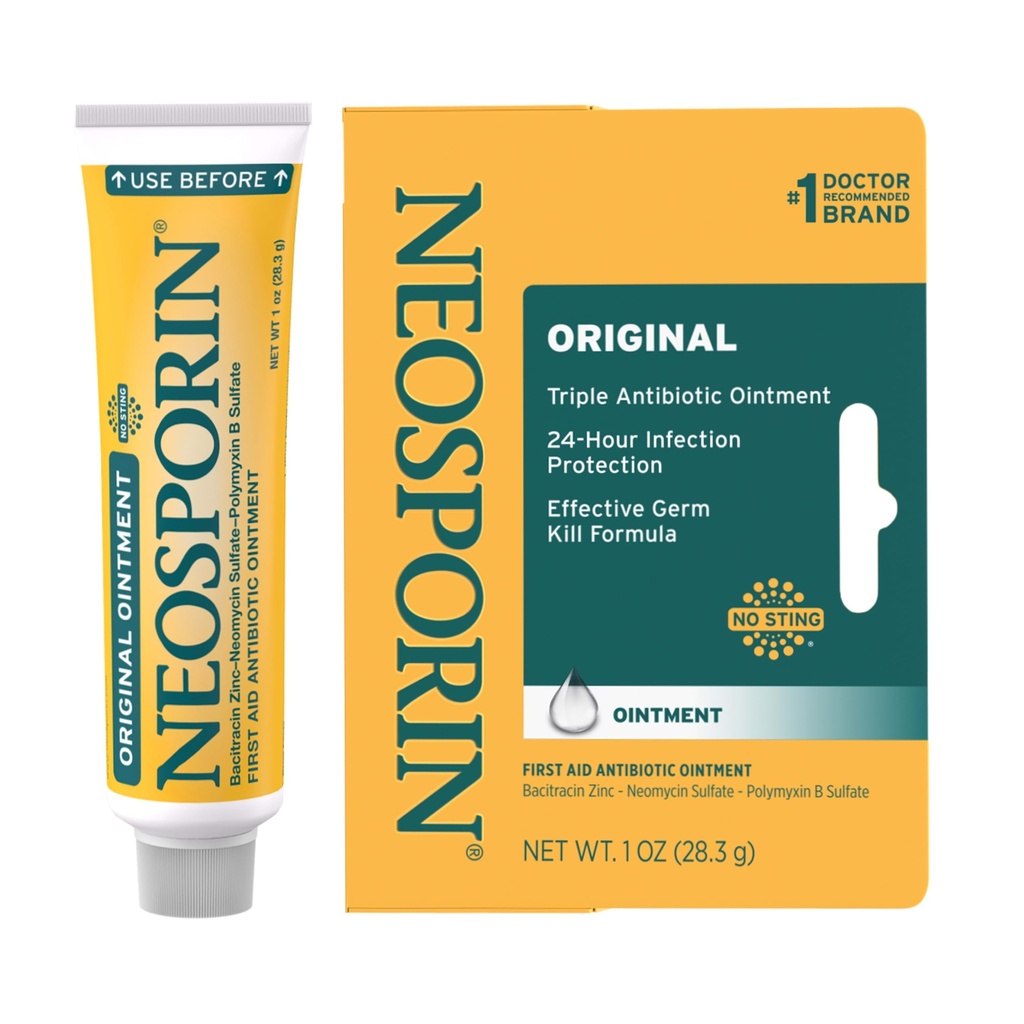 Neosporin Original First Aid Triple Antibiotic Ointment, Bacitracin Zinc & Neomycin Sulfat Infektionsschutz, Wound Care Treatment & Scar Appearance Minimizer für Minor Cuts, Scrapes & Burns, 1 Unze