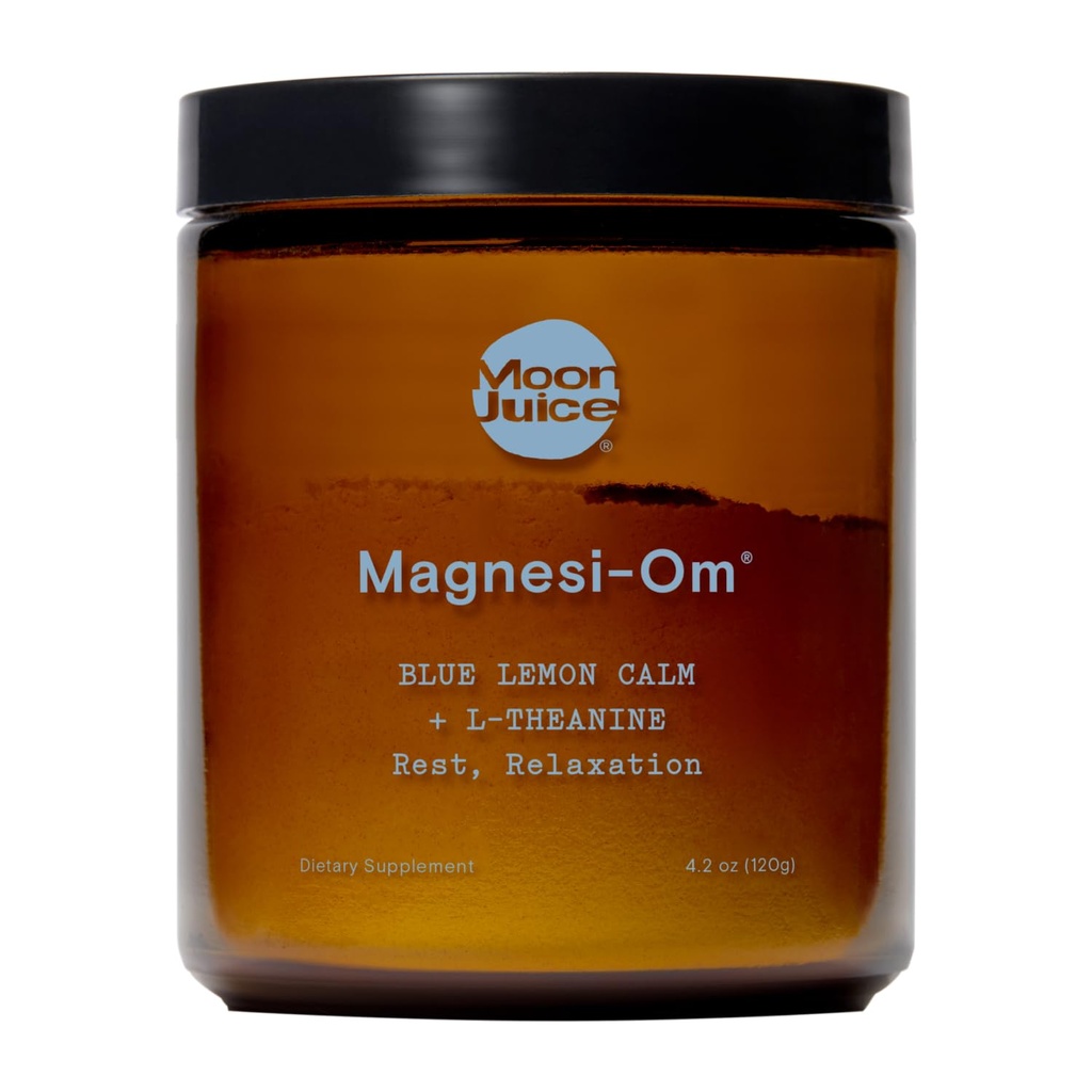 Supplément en poudre de magnésium de jus de lune Magnesi-Om - Complexe de magnésium chélaté + mélange L-théanique pour le repos, la relaxation et la régularité - végétalien, non-OGM et sans sucre, citron bleu, 3,7 oz, 30 sévings