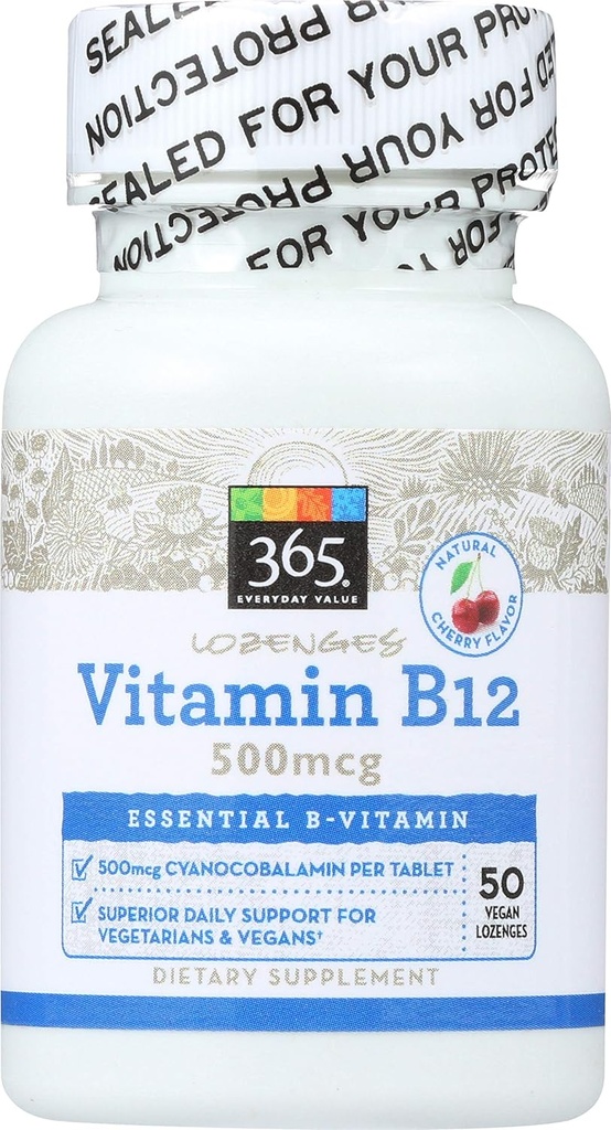 365 von Whole Foods Market, Vitamin B12 500mcg Lozenges, Cherry Flavor, 50 ct