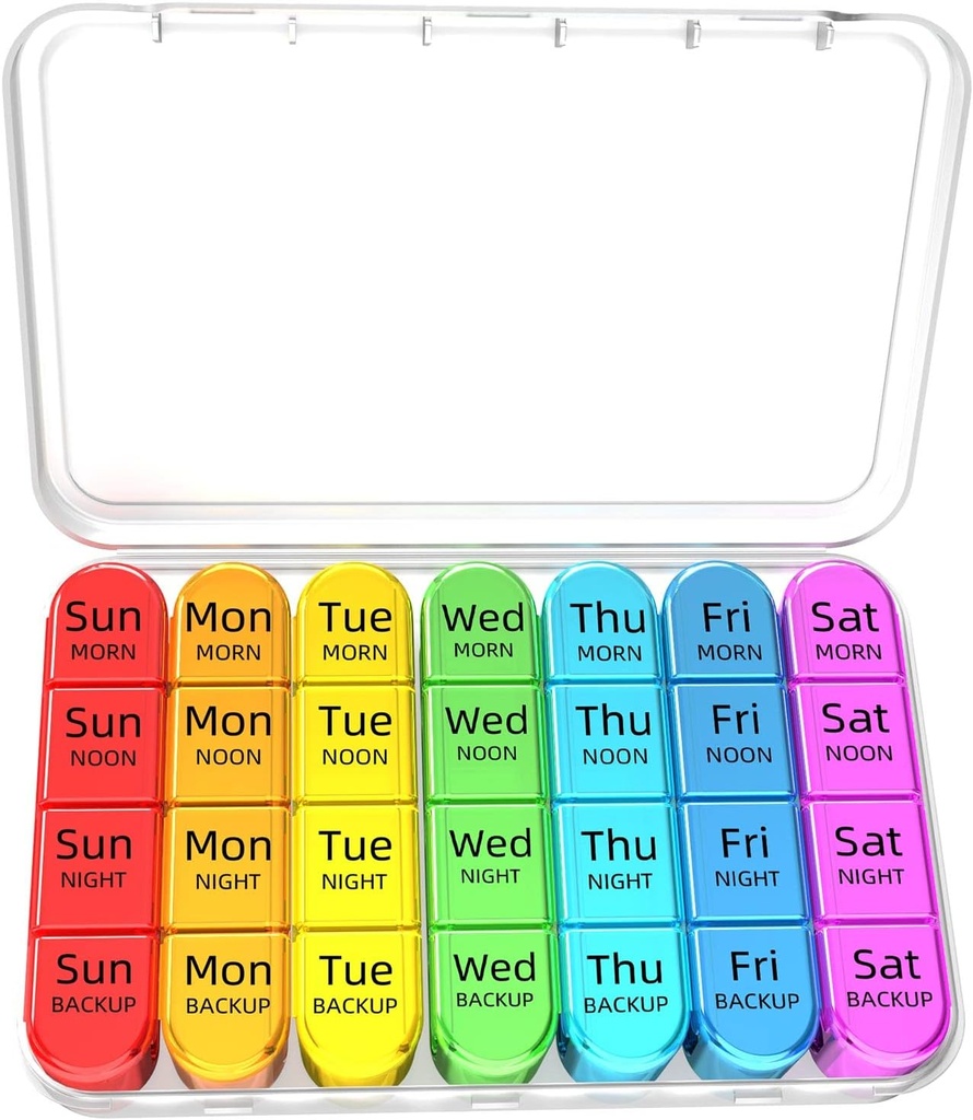 Odaro Weekly Pill Organizer 4 Mal pro Tag, Tägliche Pille Box 7 Tag, große Reise Pille Fall mit 28 Kompartment, Medizin, Vitamin und Nahrungsergänzung zu halten - White Case