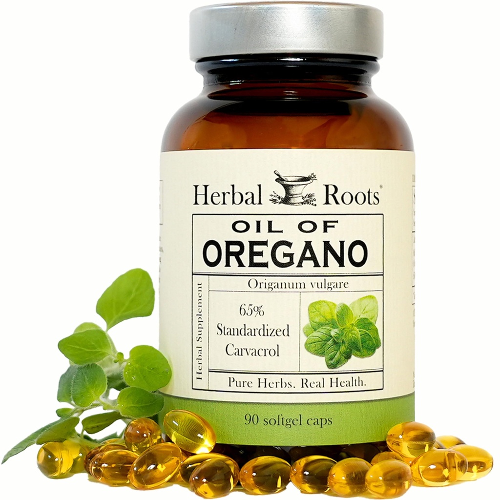 Kräuterwurzeln Öl von Oregano - Hergestellt aus mediterranem Oregano Öl - 90 Easy to Swallow Softgel Kapseln - Extra Strength 150mg