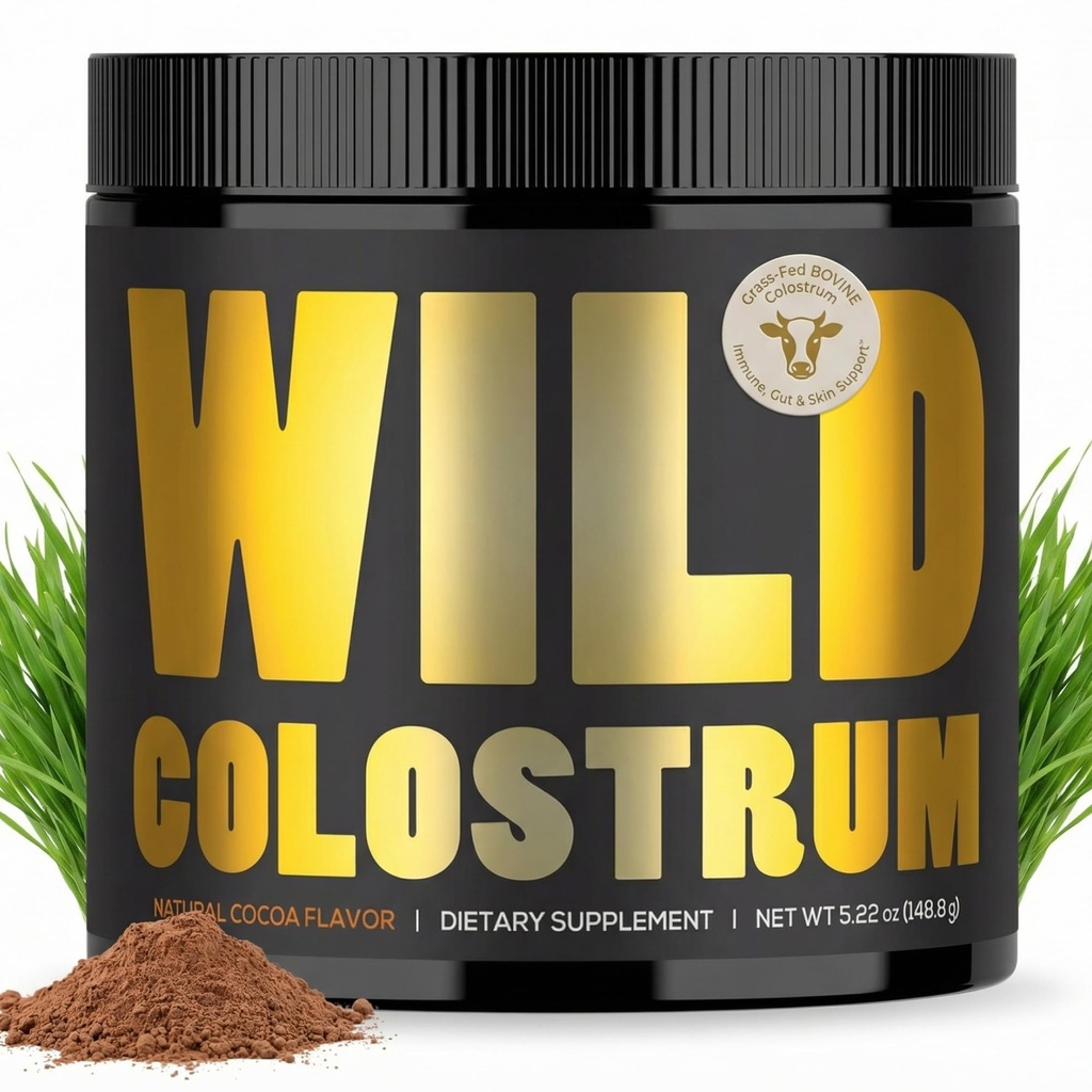 Colostrum Supplement - Gras Fed Pure Bovine Colostrum Powder - 2000mg & 400mg IgG (calostro bovino) - Gut, Immunität, Haut, Haarunterstützung - Sugar Free, Natural Cacao Flavour, 30 Servietten