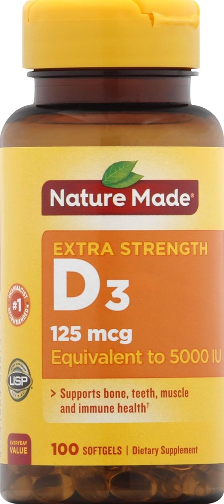 Naturgemachtes Vitamin D3 Nahrungsergänzungsmittel Weichgel, 5000 I.U, 100 Graf