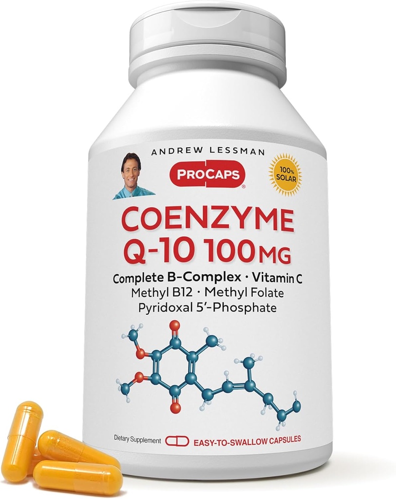 ANDREW LESSMAN Coenzyme Q-10 100 mg 30 Capsules - Essentiel pour la production d'énergie et la fonction optique de l'organe clé, support anti-oxydant, appauvri par le vieillissement, plus complexe B. Capsules faciles à avaler