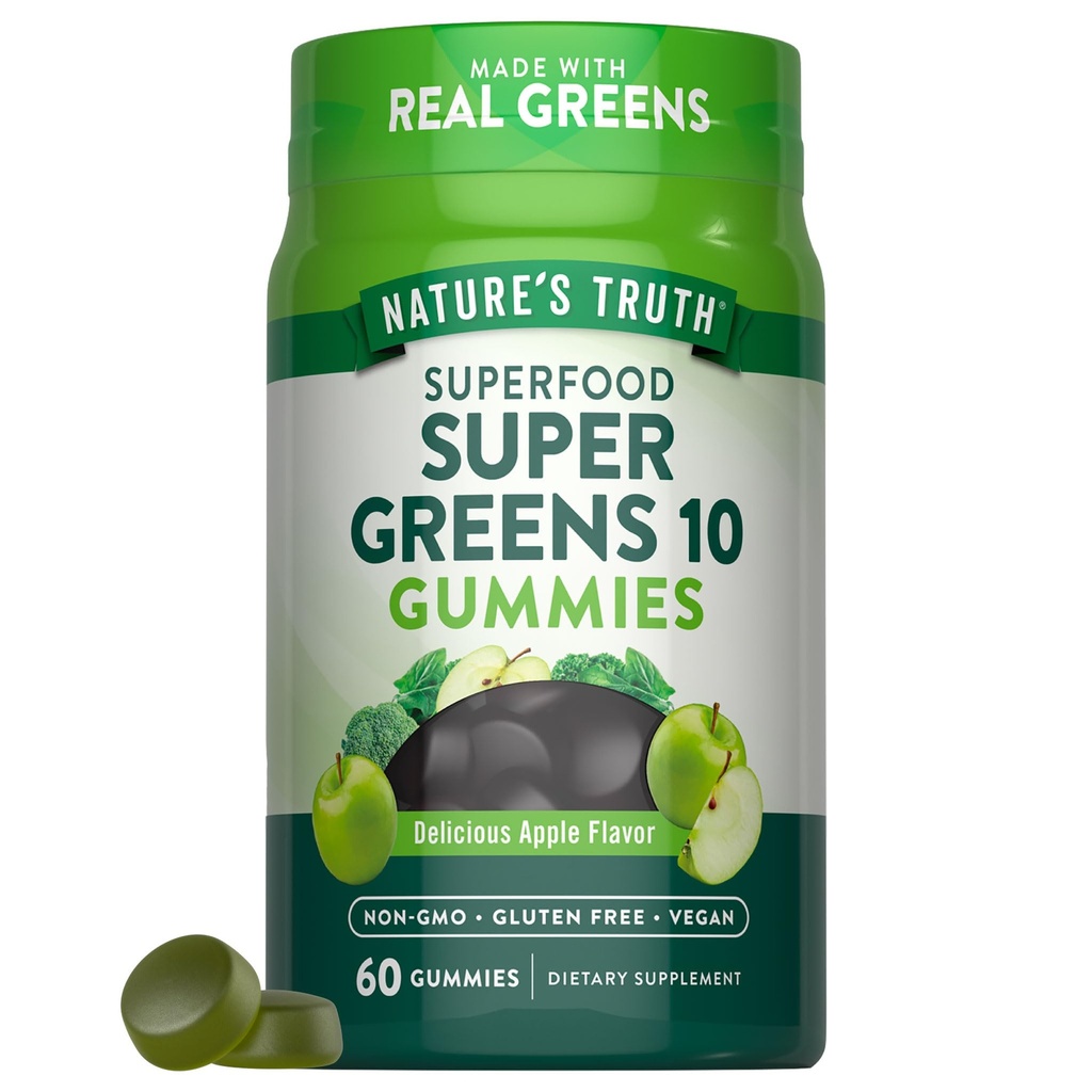 Nature's Truth Super Greens Gummies.com 60 Comte.com Vegan, non-OGM et sans gluten.com.