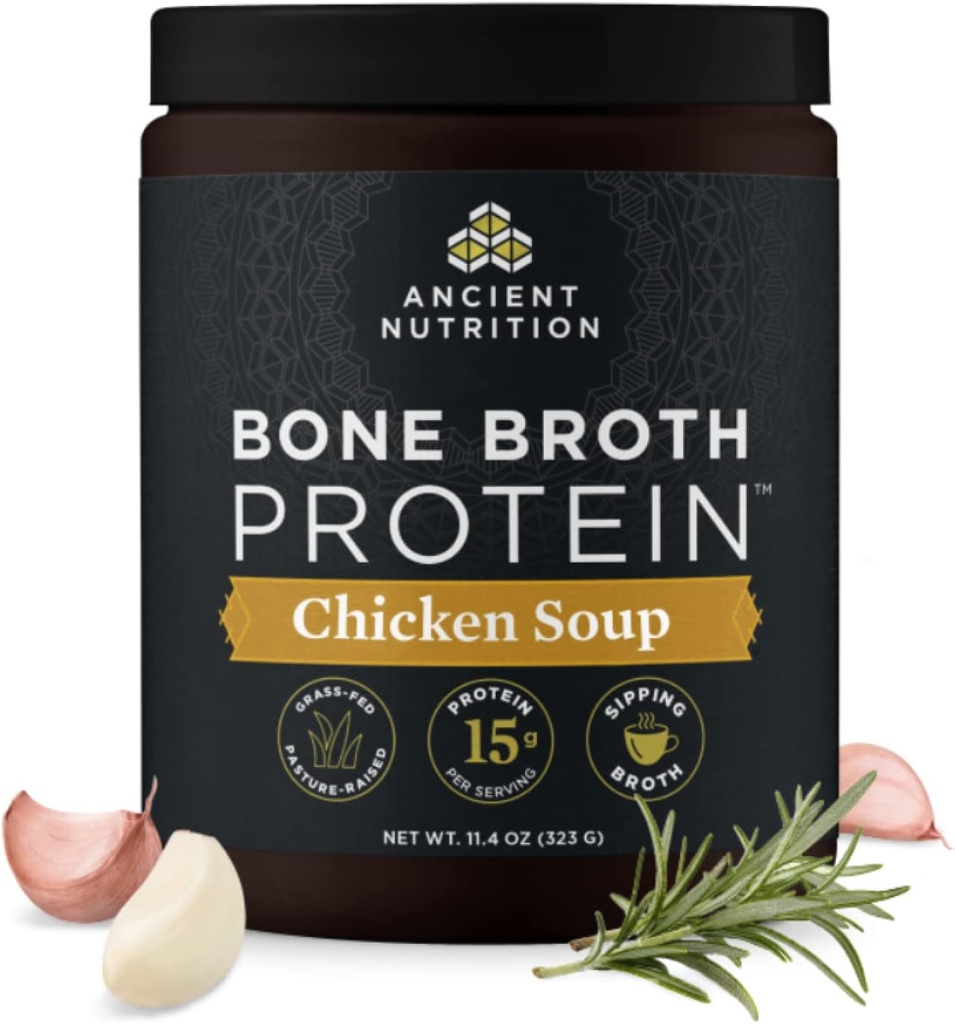 Ancient Nutrition Bone Broth Protein Powder, Hühnersuppe, Grass-Fed Chicken und Rindfleisch Bone Broth Powder, 15g Protein pro Servierung, Unterstützt ein gesundes Gut, 15 Portionen