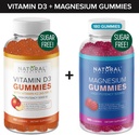 Zuckerfreie Vitamin D3 K2 Gummie (60 Gummie) und Zucker freie extra Stärke Magnesium Gummie (180 Gummie), Vitamin D3 Gummie 5000 IU+K2 MK7 80 mcg, Magnesium Citrate Gummis 500 mg