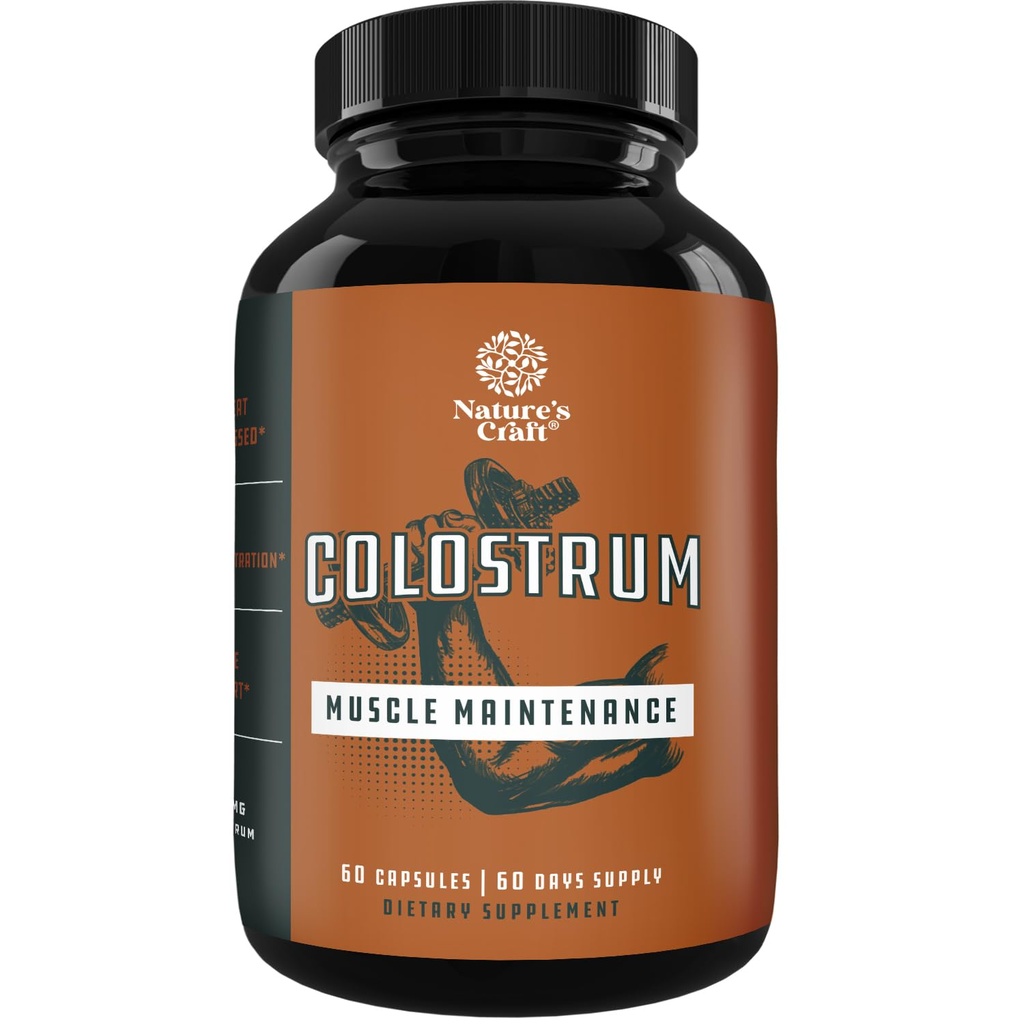Bovine Colostrum Capsules with Immunoglobulin G - Colostrum Supplement and Muscle Builder for Gut Health Joint Support Immune Health Bone Strength and Brain Support Probiotic Supplement - 60 Count