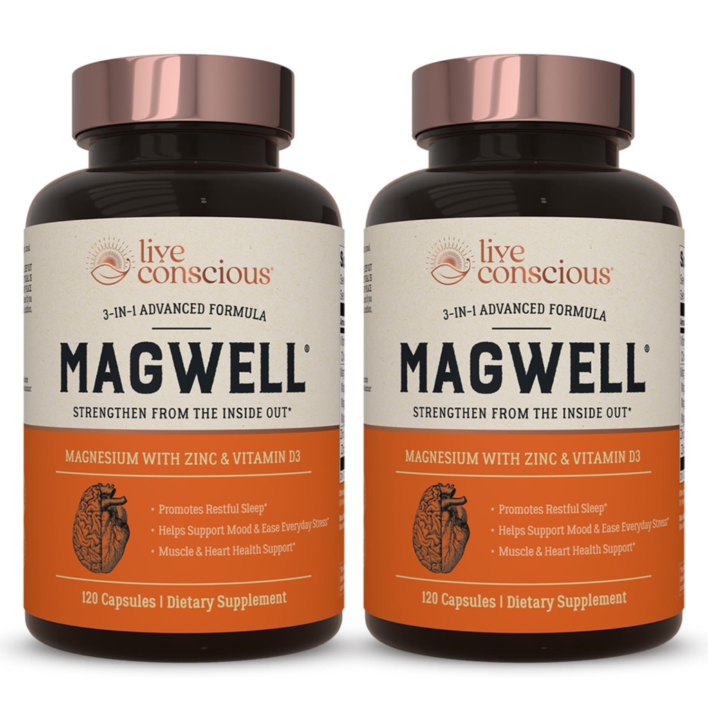 Zinc de magnésium et vitamine D3 - Formes biodisponibles de magnésium - Malate, Glycinat, Citrate - MagWell Bone & Heart Health, Immune System Support - 120 Capsules (2-Pack)