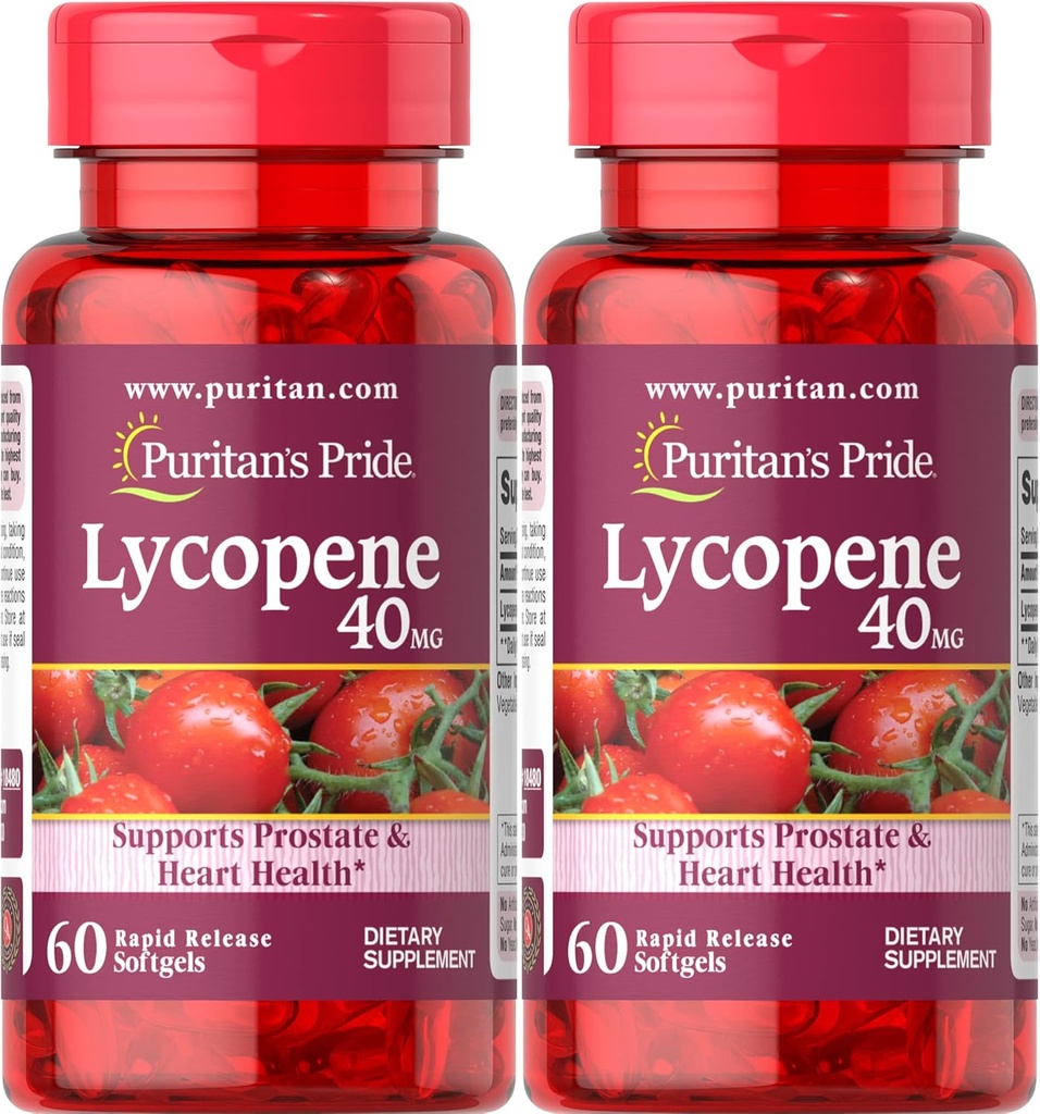 Puritan's Pride Premium Lycopen 40mg, Nahrungsergänzung für Prostata, Antioxidans, Herzgesundheit und Gesamtgesundheitsunterstützung, 2 Monate Versorgung, 60 Rapid Release Softgels, 2 Pack