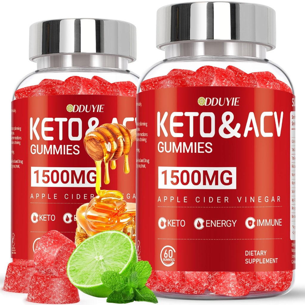 Gummées de vinaigre de cidre de pomme Keto - 1500mg Gummées de vinaigre de cidre de pomme avec de la betterave à grenade et vitamine B12 B6 - Saveur de miel citron - pour les hommes et les femmes - sans OGM et végétalien - 120 Compte