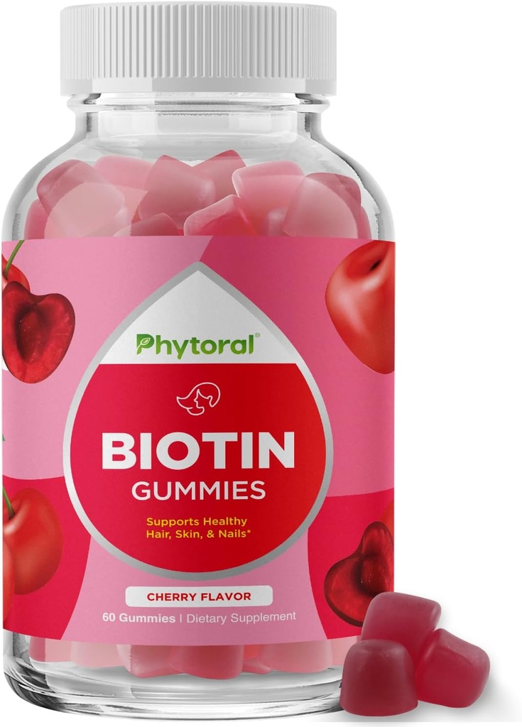 Phytoral Biotin Gummis für Haar- und Nagelwachstum - Biotin Gummis for Hair Care Youthful Skin Care and Nail - 5000mcg per Serving Skin Nails Vitamine Adult Beauty