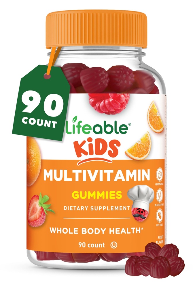 Multivitamines multivitamines pour enfants Lifeable Kids Grande Dégustation Multivitamines pour enfants avec les vitamines A, C, D, E, B6, B12, Zinc, Biotine, Acide folique, Iodine, Niacine