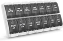 Sukuos AM PM Hebdomadaire 7 jours Pill Organizer, 2 fois par jour Pill Box with Arthritis Friendly Push Button, boîtes de médicaments pour les vitamines/huile de poisson/compléments, facile à nettoyer (noir)