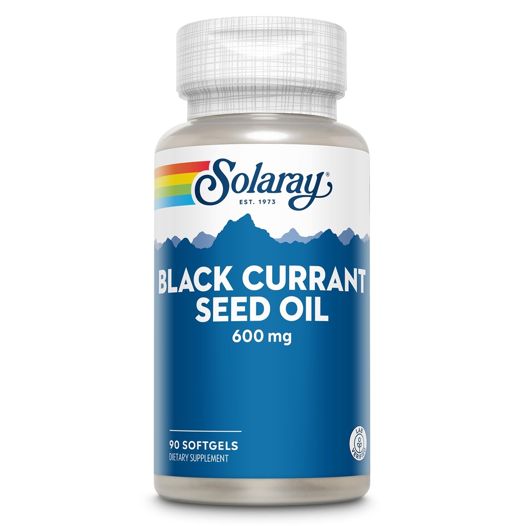 SOLARAY Black Currant Seed Oil 600 mg - Versorgung Antioxidantien, Gamma Linolenic Acid (GLA), Alpha Linolenic (ALA) und Linoleic Acid (LA) - Hautgesundheitsunterstützung - 60-Day Guarantee, 90 Serv, 90 Softgels